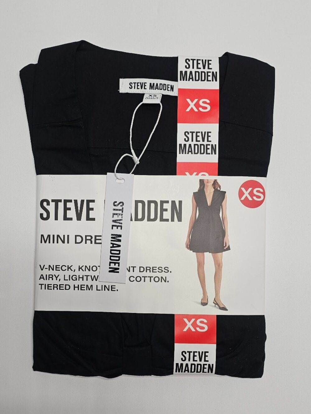 Steve Madden Women's V-Neck Cotton Tiered Hem Line Mini Dress - Picture 3 of 4